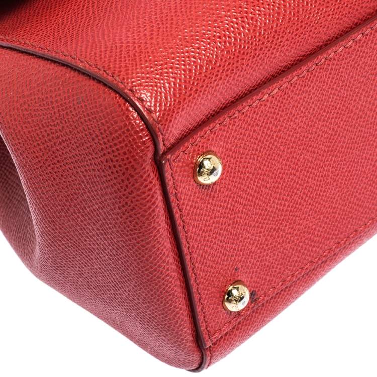 Pre Owned Dolce & Gabbana Red Leather Medium Miss Sicily Top Handle Bag