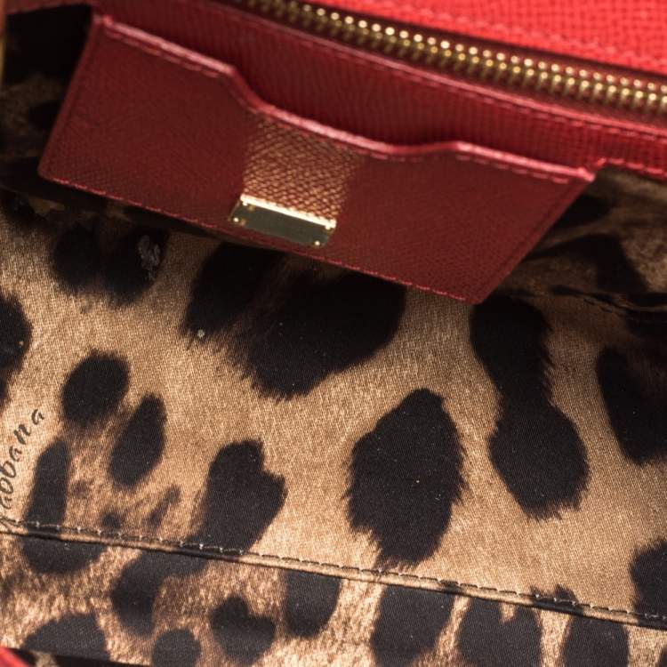 Pre Owned Dolce & Gabbana Red Leather Medium Miss Sicily Top Handle Bag