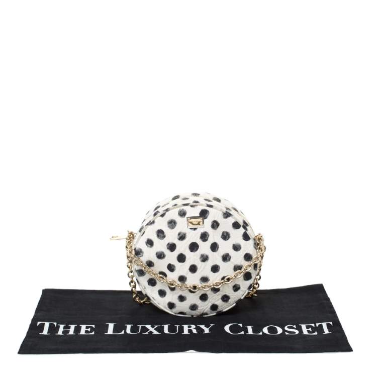 Pre Owned Dolce & Gabbana Graphic Polka Dot Fabric Brocade Round Glam Crossbody