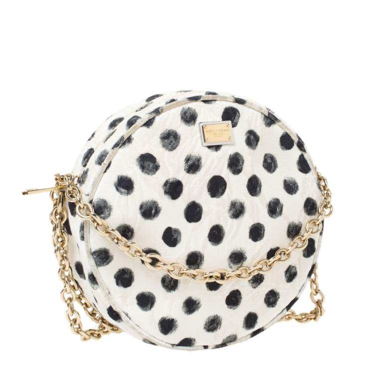 Pre Owned Dolce & Gabbana Graphic Polka Dot Fabric Brocade Round Glam Crossbody