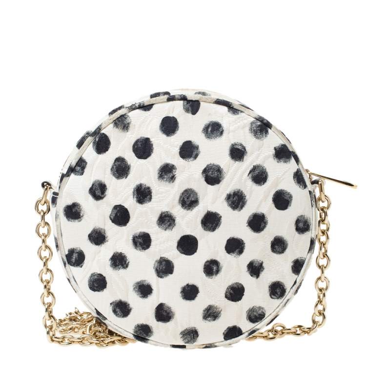 Pre Owned Dolce & Gabbana Graphic Polka Dot Fabric Brocade Round Glam Crossbody