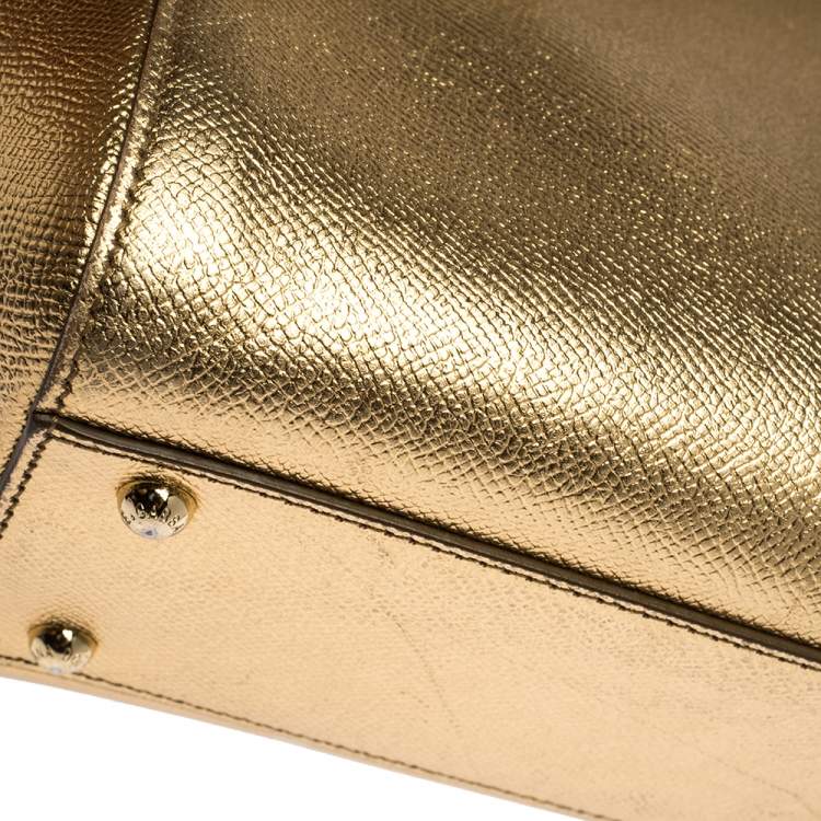 Pre Owned Dolce & Gabbana Metallic Gold Leather Medium Miss Sicily Top Handle Bag