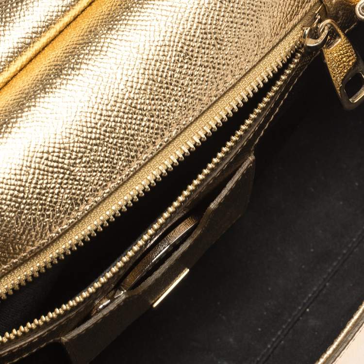 Pre Owned Dolce & Gabbana Metallic Gold Leather Medium Miss Sicily Top Handle Bag
