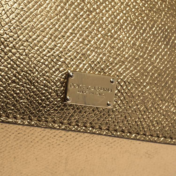 Pre Owned Dolce & Gabbana Metallic Gold Leather Medium Miss Sicily Top Handle Bag