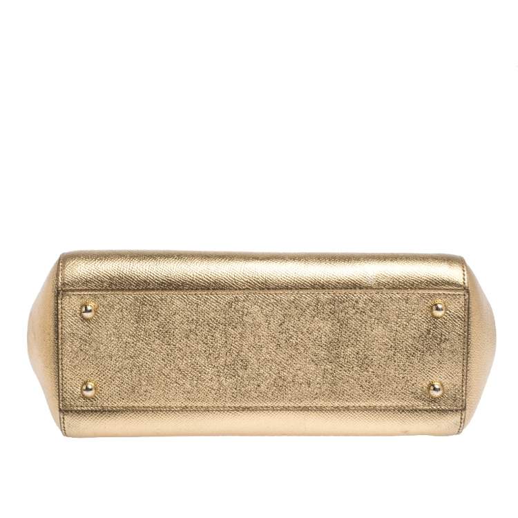 Pre Owned Dolce & Gabbana Metallic Gold Leather Medium Miss Sicily Top Handle Bag