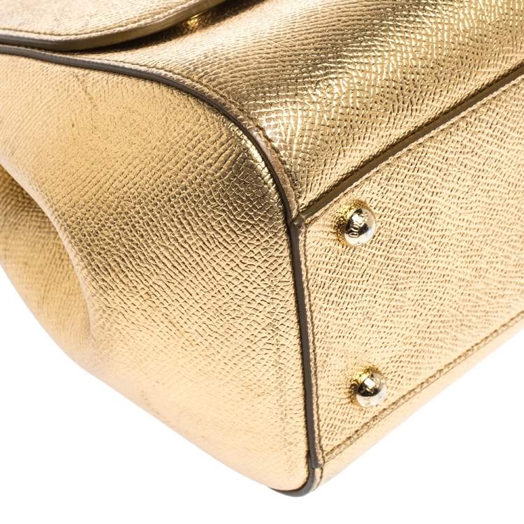 Pre Owned Dolce & Gabbana Metallic Gold Leather Medium Miss Sicily Top Handle Bag