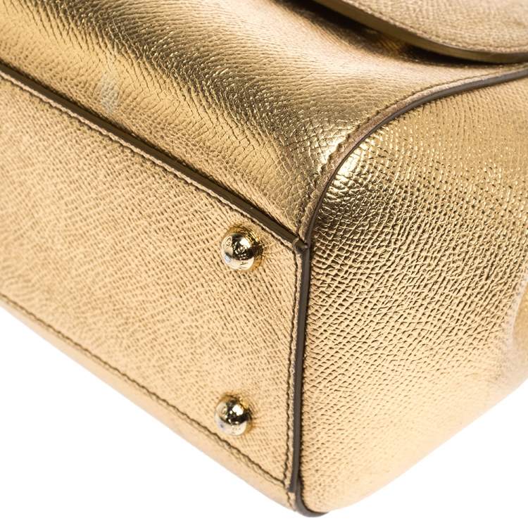 Pre Owned Dolce & Gabbana Metallic Gold Leather Medium Miss Sicily Top Handle Bag