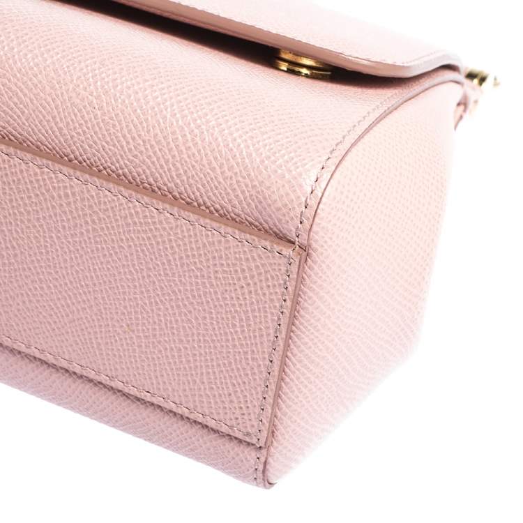 Pre Owned Dolce & Gabbana Powder Pink Embellished Leather Small Miss Sicily Top Handle Bag
