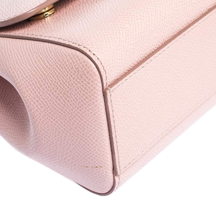 Pre Owned Dolce & Gabbana Powder Pink Embellished Leather Small Miss Sicily Top Handle Bag