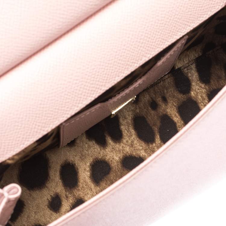 Pre Owned Dolce & Gabbana Powder Pink Embellished Leather Small Miss Sicily Top Handle Bag