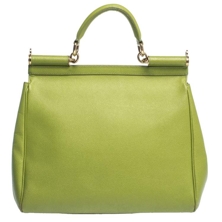 Pre Owned Dolce & Gabbana Green Leather Large Miss Sicily Top Handle Bag