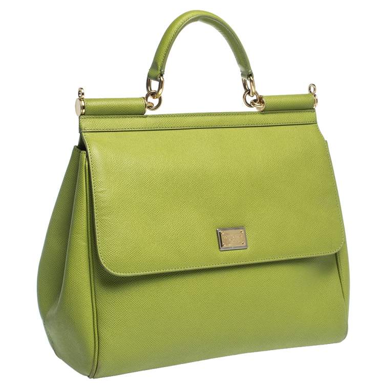 Pre Owned Dolce & Gabbana Green Leather Large Miss Sicily Top Handle Bag