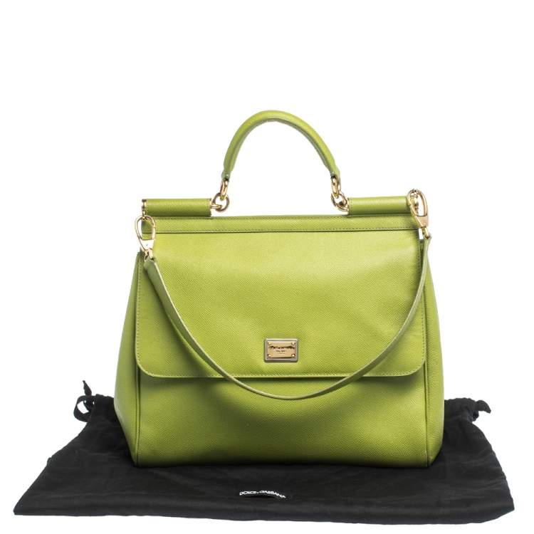 Pre Owned Dolce & Gabbana Green Leather Large Miss Sicily Top Handle Bag