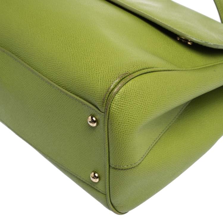 Pre Owned Dolce & Gabbana Green Leather Large Miss Sicily Top Handle Bag