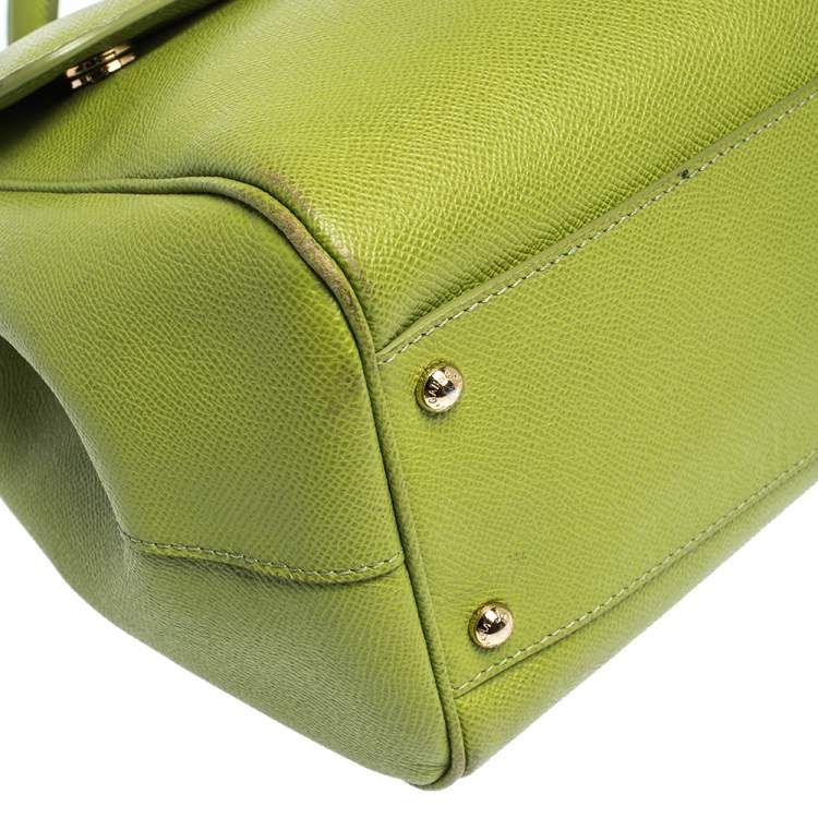 Pre Owned Dolce & Gabbana Green Leather Large Miss Sicily Top Handle Bag