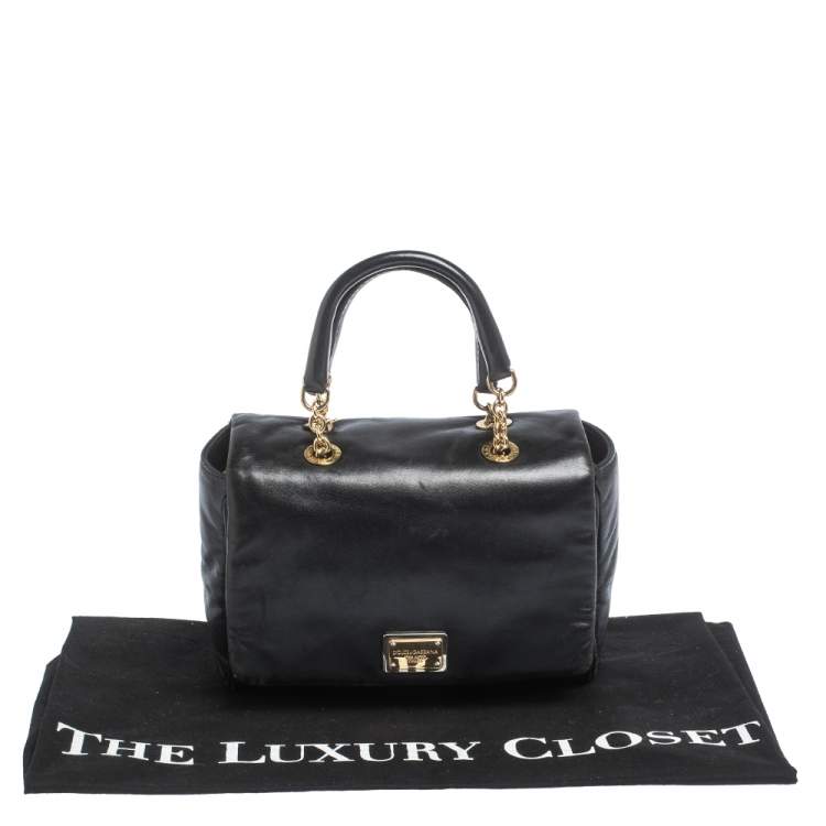 Pre Owned Dolce & Gabbana Black Soft Leather Double Handle Satchel