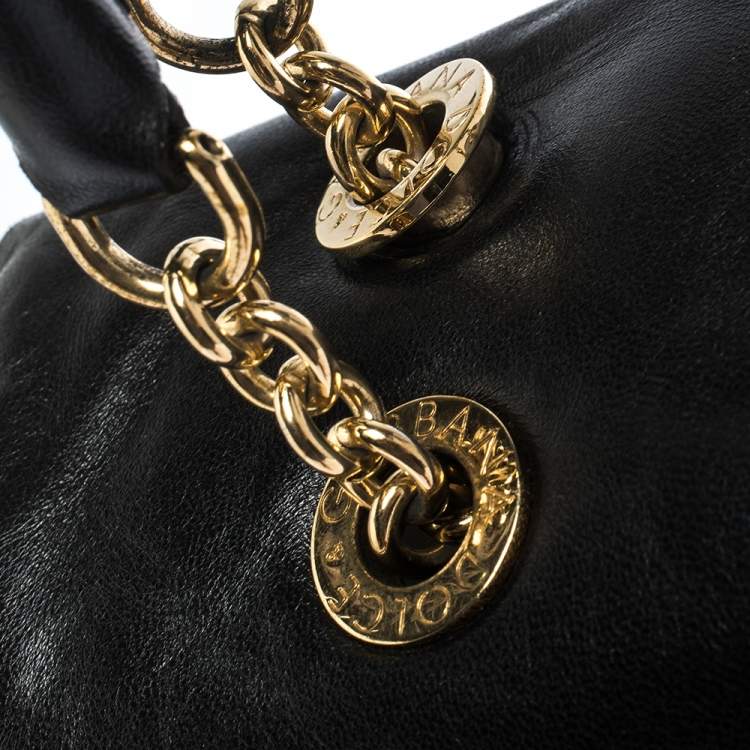 Pre Owned Dolce & Gabbana Black Soft Leather Double Handle Satchel