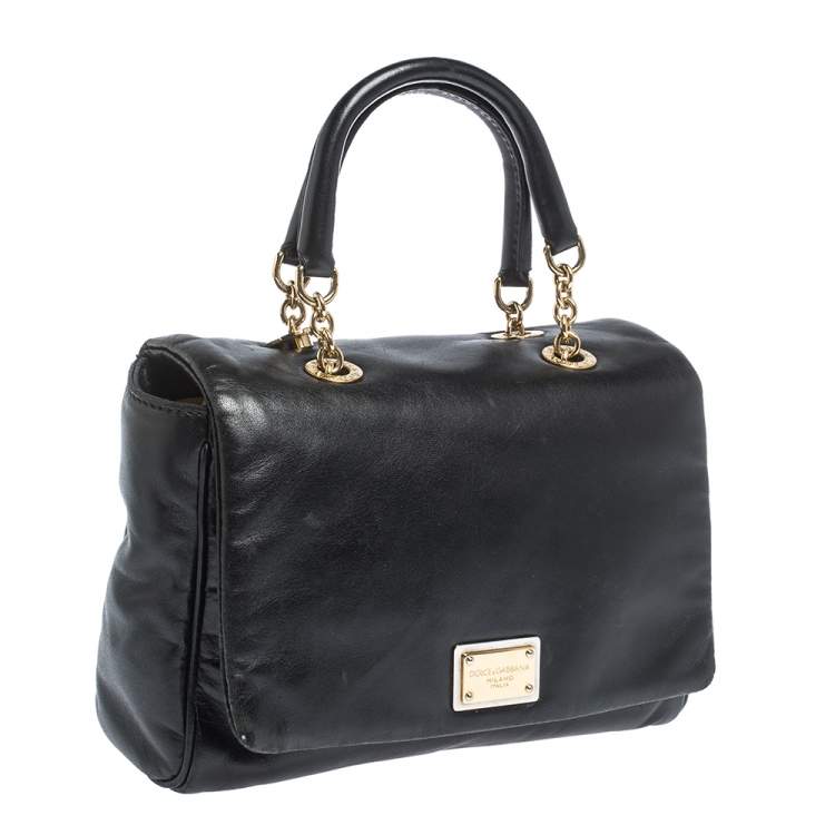 Pre Owned Dolce & Gabbana Black Soft Leather Double Handle Satchel