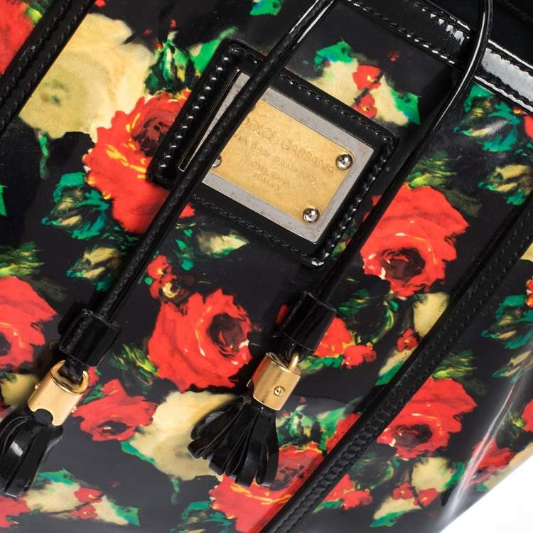 Pre Owned Dolce & Gabbana Multicolor Floral Print Vinyl and Patent Leather Miss Escape Tote