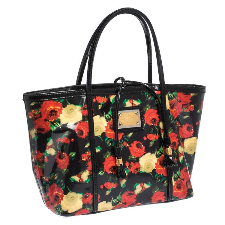 Pre Owned Dolce & Gabbana Multicolor Floral Print Vinyl and Patent Leather Miss Escape Tote