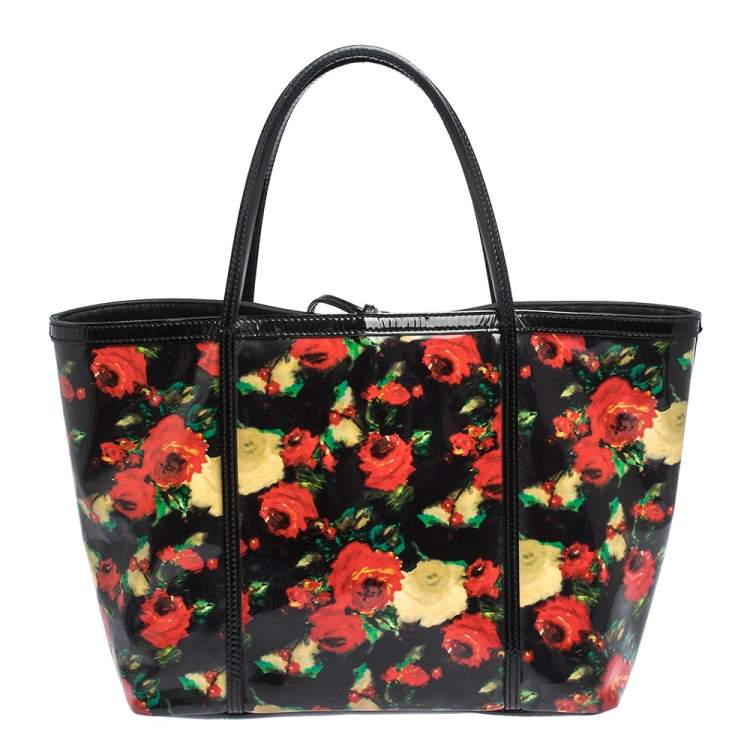 Pre Owned Dolce & Gabbana Multicolor Floral Print Vinyl and Patent Leather Miss Escape Tote