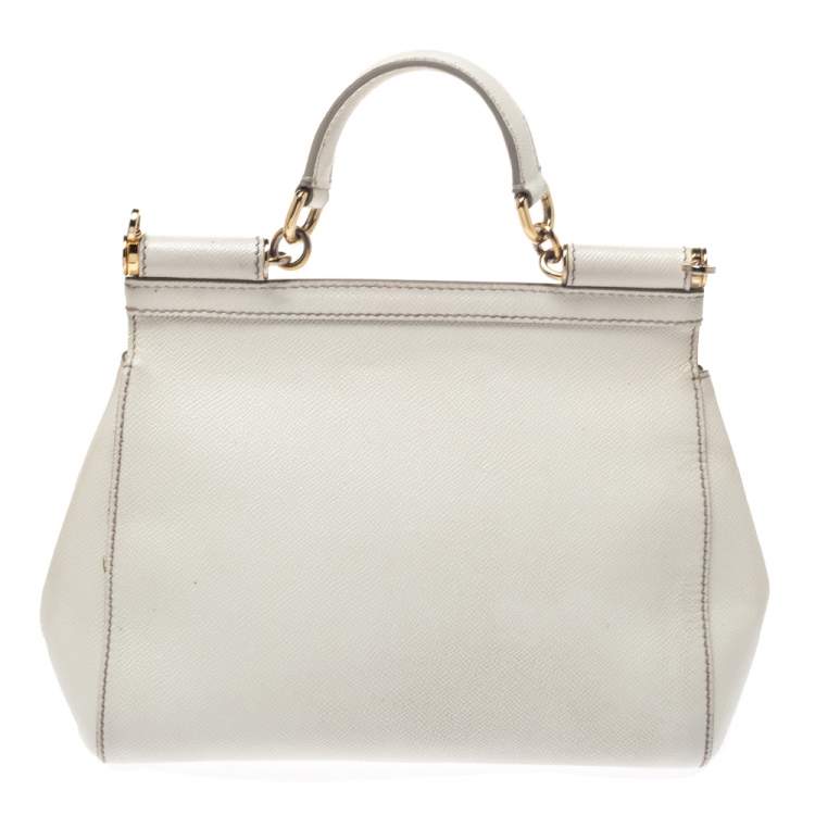 Pre Owned Dolce & Gabbana White Leather Medium Miss Sicily Top Handle Bag