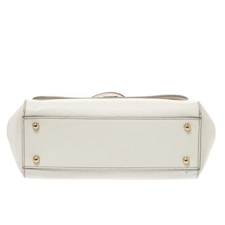 Pre Owned Dolce & Gabbana White Leather Medium Miss Sicily Top Handle Bag