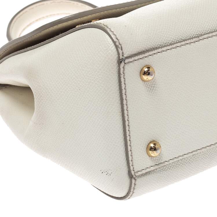 Pre Owned Dolce & Gabbana White Leather Medium Miss Sicily Top Handle Bag