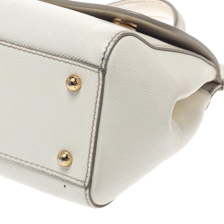 Pre Owned Dolce & Gabbana White Leather Medium Miss Sicily Top Handle Bag