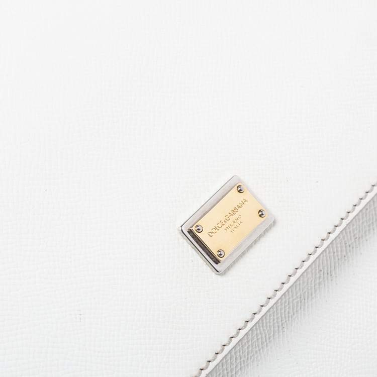 Pre Owned Dolce & Gabbana White Leather Medium Miss Sicily Top Handle Bag