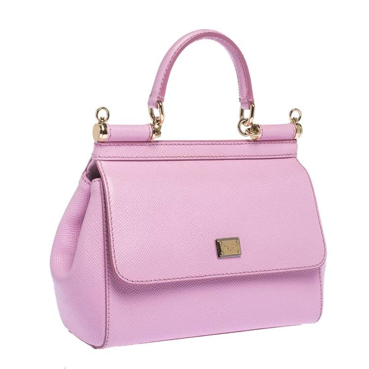 Pre Owned Dolce & Gabbana Pink Leather Small Miss Sicily Top Handle Bag