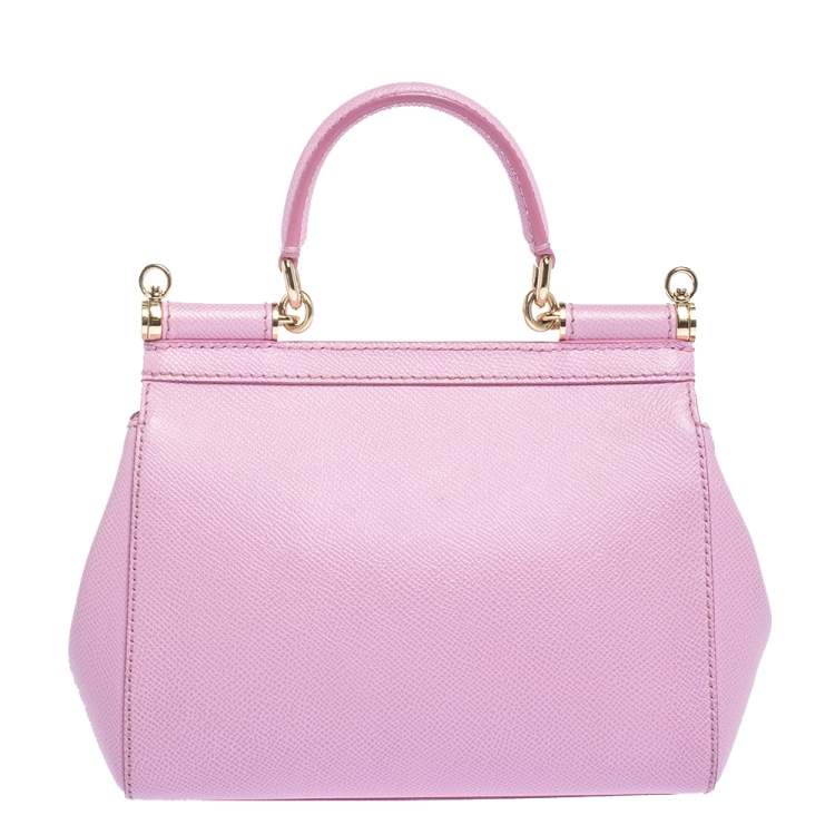 Pre Owned Dolce & Gabbana Pink Leather Small Miss Sicily Top Handle Bag