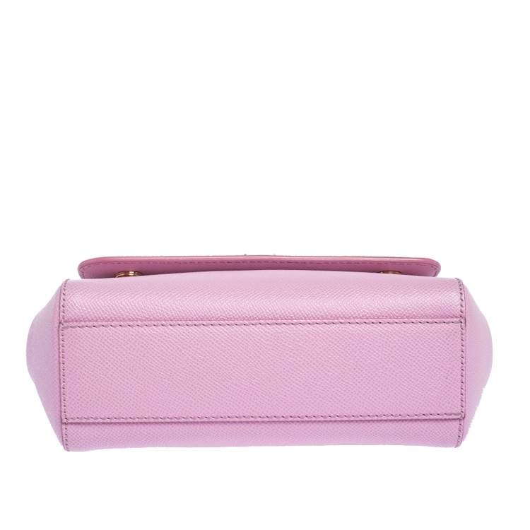 Pre Owned Dolce & Gabbana Pink Leather Small Miss Sicily Top Handle Bag