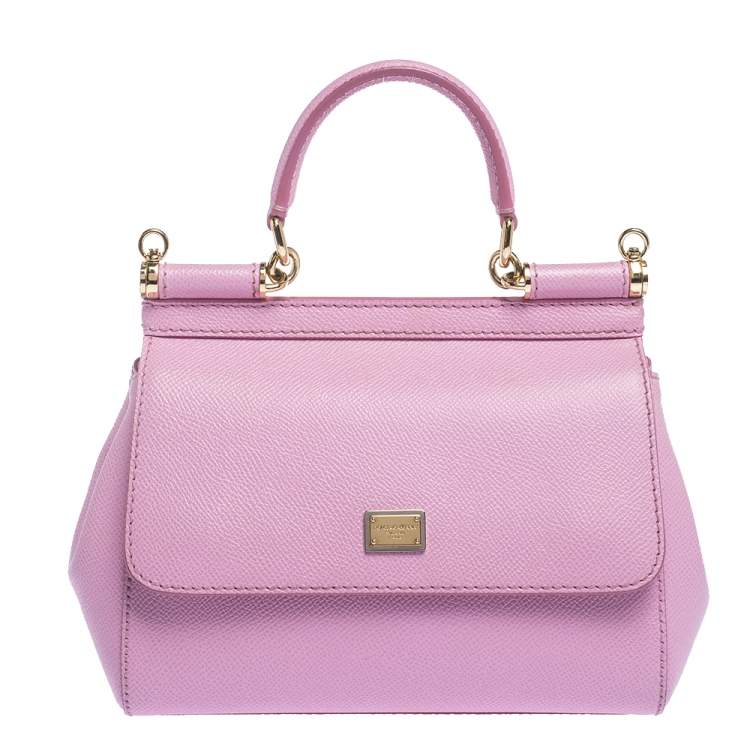 Pre Owned Dolce & Gabbana Pink Leather Small Miss Sicily Top Handle Bag