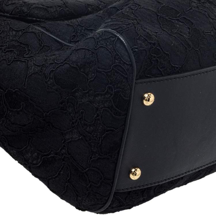 Pre Owned Dolce & Gabbana Black Lace and Leather Miss Sicily Top Handle Bag