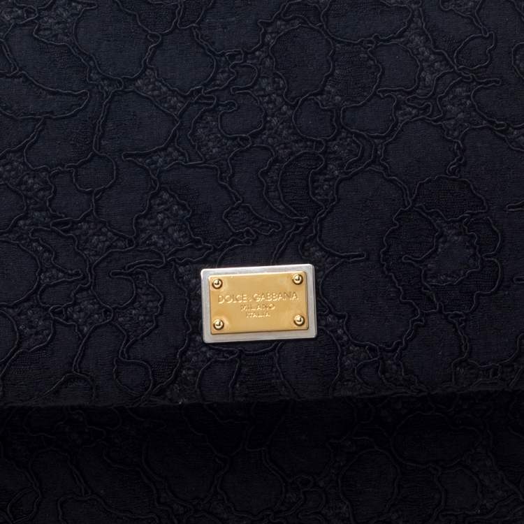 Pre Owned Dolce & Gabbana Black Lace and Leather Miss Sicily Top Handle Bag