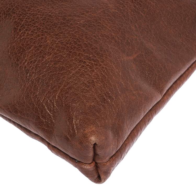 Pre Owned D&G Tan/Yellow Leather Wristlet Clutch