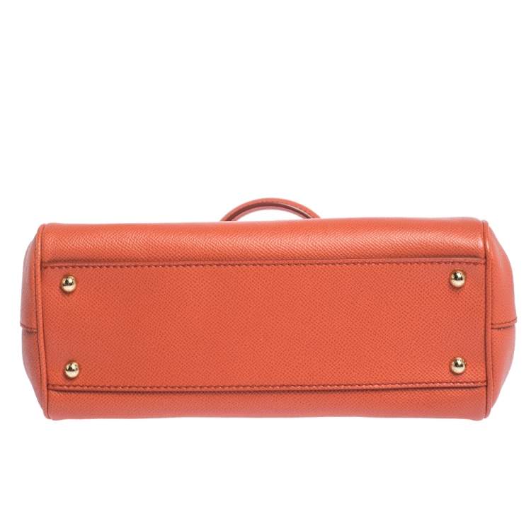 Pre Owned Dolce & Gabbana Orange Leather Medium Miss Sicily Top Handle Bag
