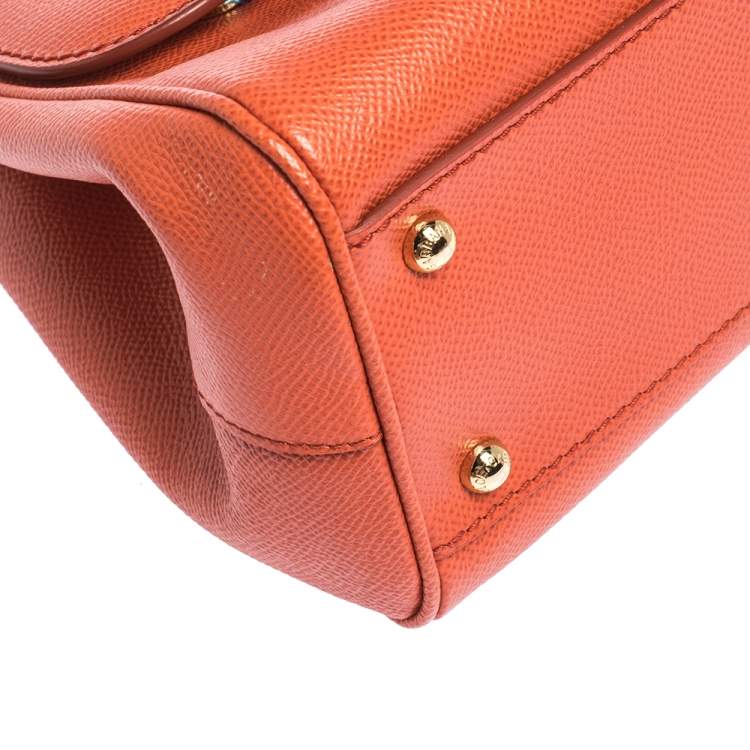 Pre Owned Dolce & Gabbana Orange Leather Medium Miss Sicily Top Handle Bag
