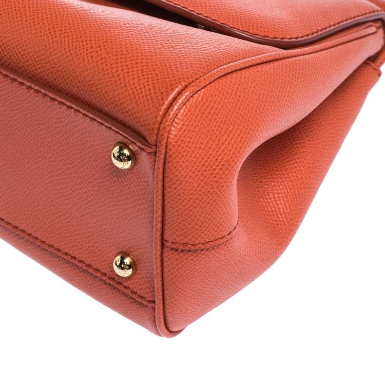 Pre Owned Dolce & Gabbana Orange Leather Medium Miss Sicily Top Handle Bag