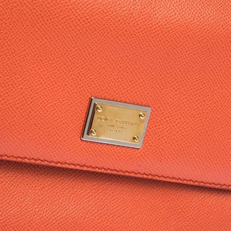 Pre Owned Dolce & Gabbana Orange Leather Medium Miss Sicily Top Handle Bag