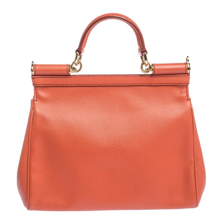 Pre Owned Dolce & Gabbana Orange Leather Medium Miss Sicily Top Handle Bag