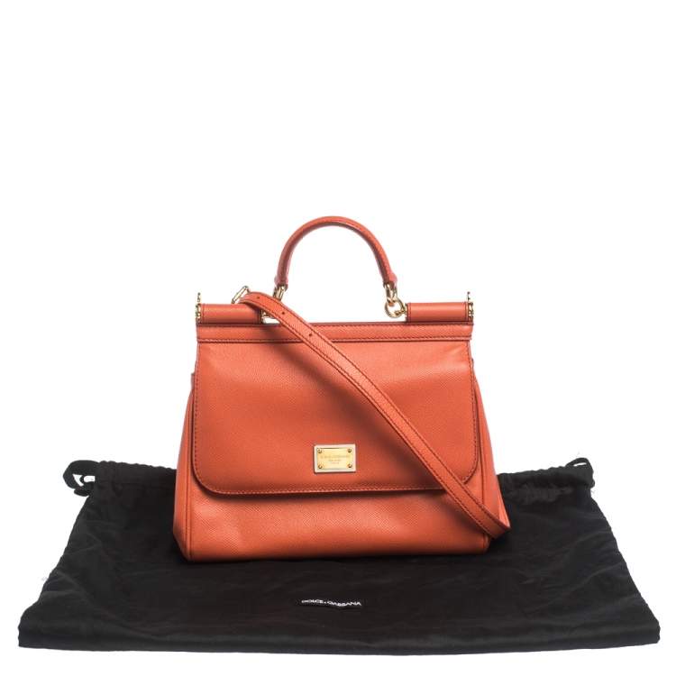 Pre Owned Dolce & Gabbana Orange Leather Medium Miss Sicily Top Handle Bag