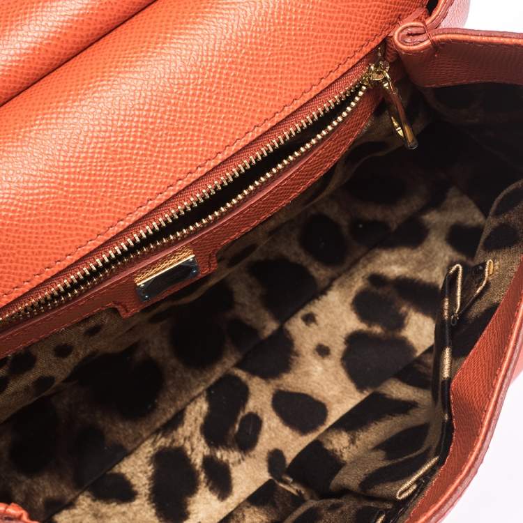 Pre Owned Dolce & Gabbana Orange Leather Medium Miss Sicily Top Handle Bag