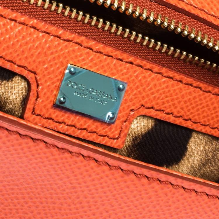 Pre Owned Dolce & Gabbana Orange Leather Medium Miss Sicily Top Handle Bag