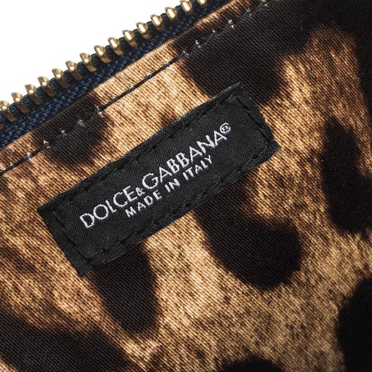 Pre Owned Dolce & Gabbana Blue Leather Wristlet Clutch
