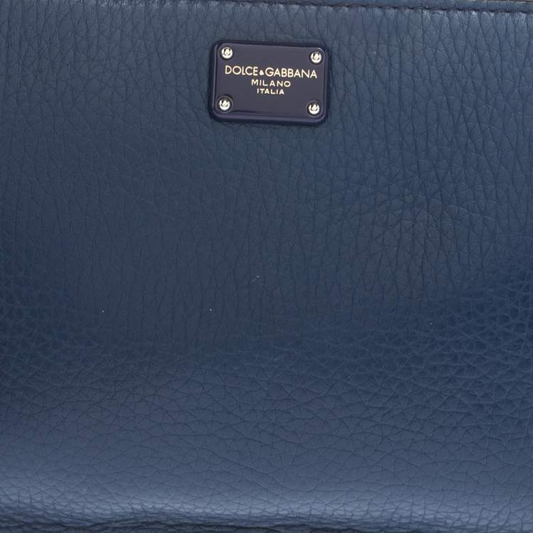 Pre Owned Dolce & Gabbana Blue Leather Wristlet Clutch