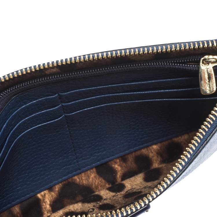 Pre Owned Dolce & Gabbana Blue Leather Wristlet Clutch