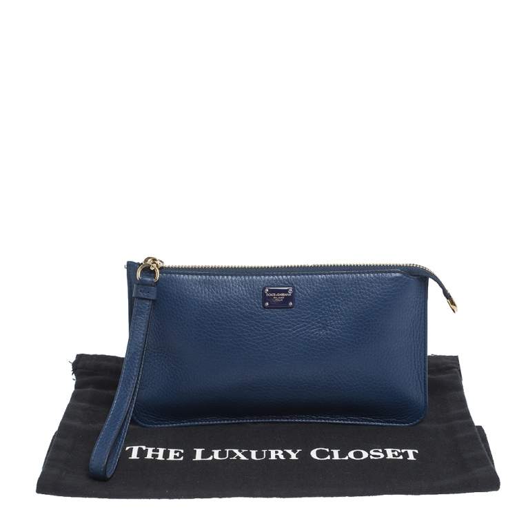 Pre Owned Dolce & Gabbana Blue Leather Wristlet Clutch
