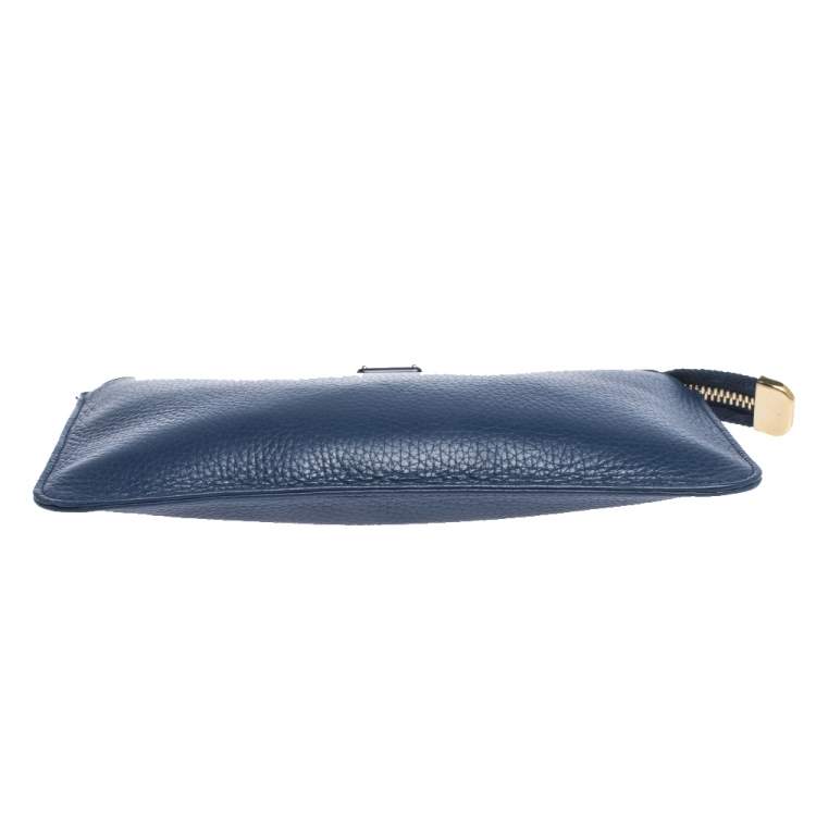 Pre Owned Dolce & Gabbana Blue Leather Wristlet Clutch